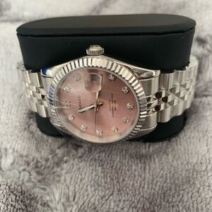 Silver and Pink Watch with Diamond Accents